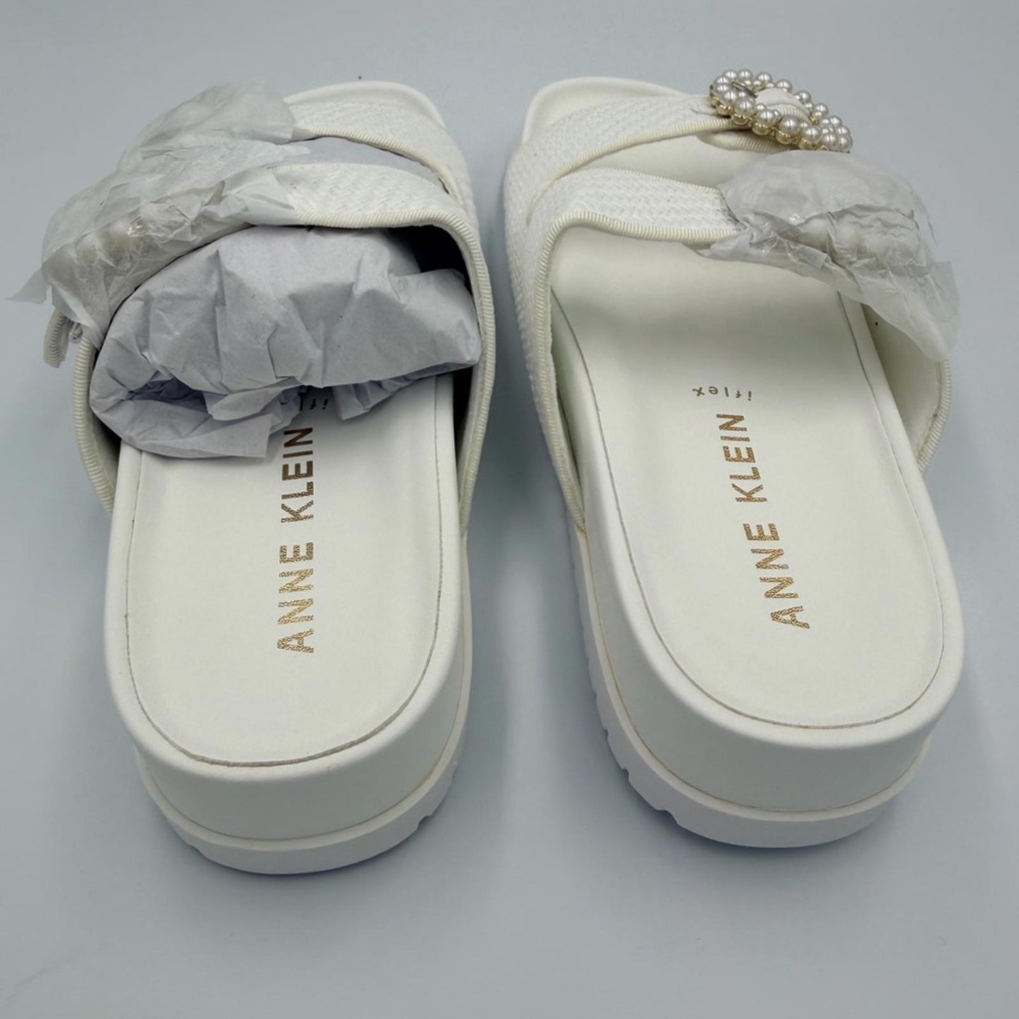 Anne Klein White Sandals with Pearl Accent