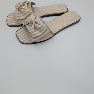 Bandolino Beige Striped Bow Sandals