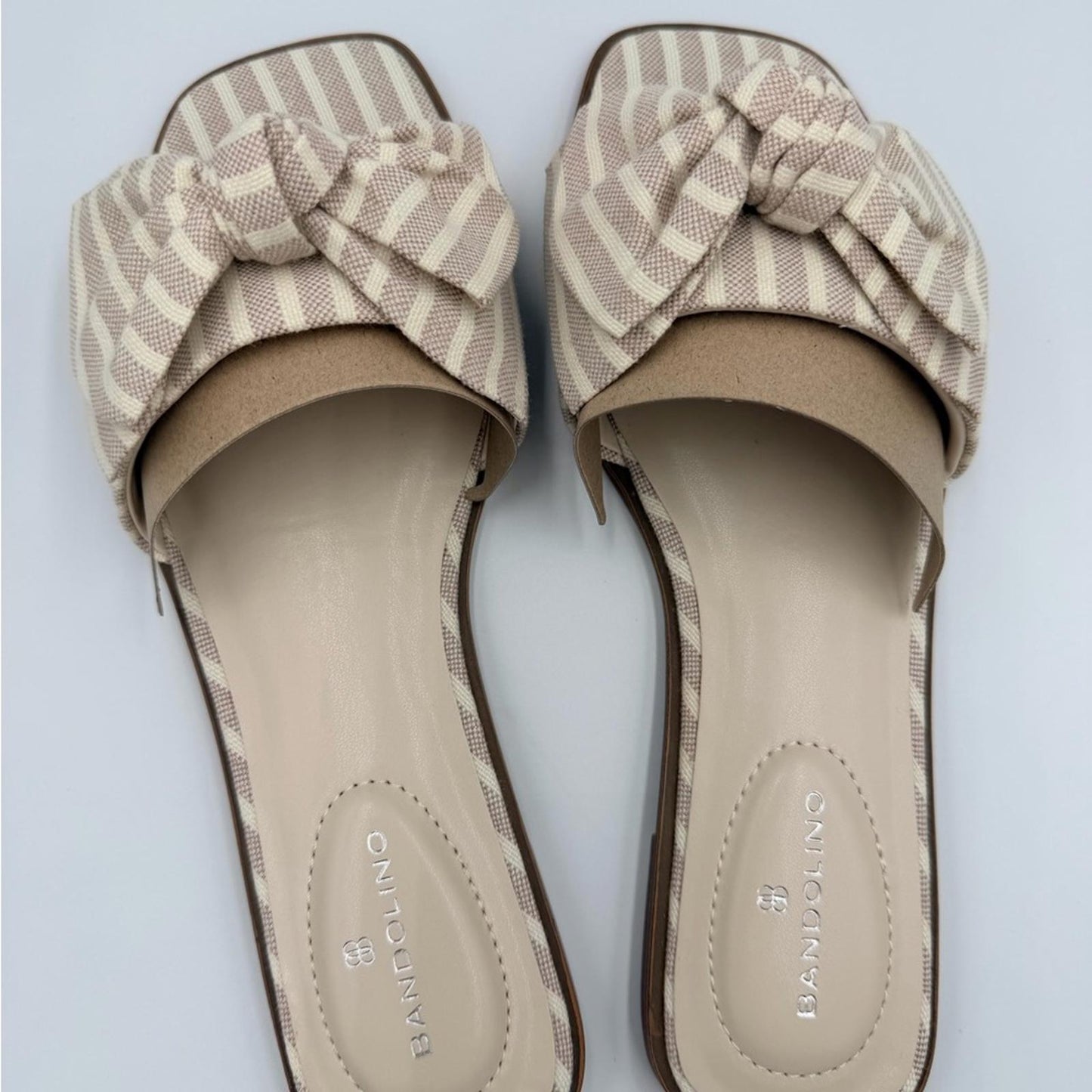 Bandolino Beige Striped Bow Sandals