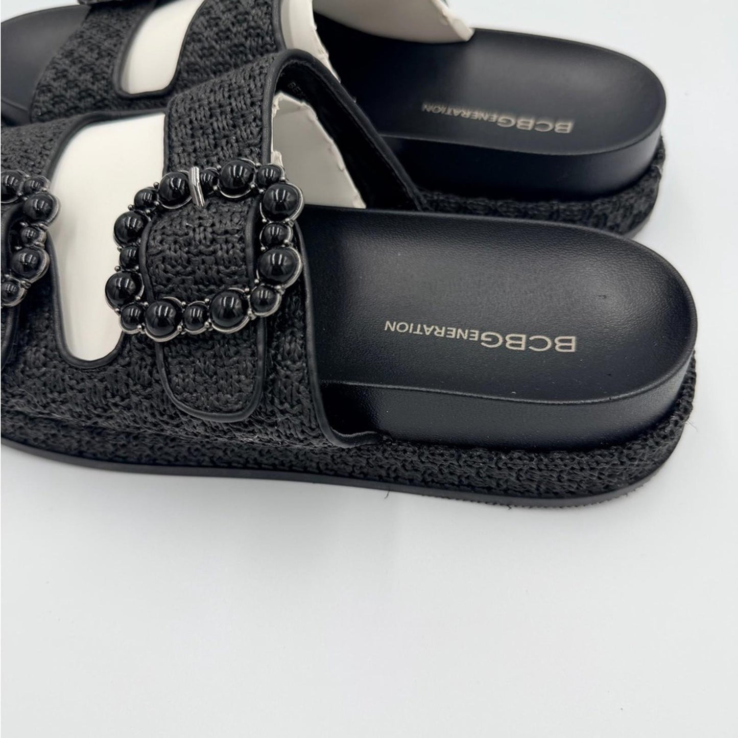 BCBGeneration Black and White Embellished Sandals