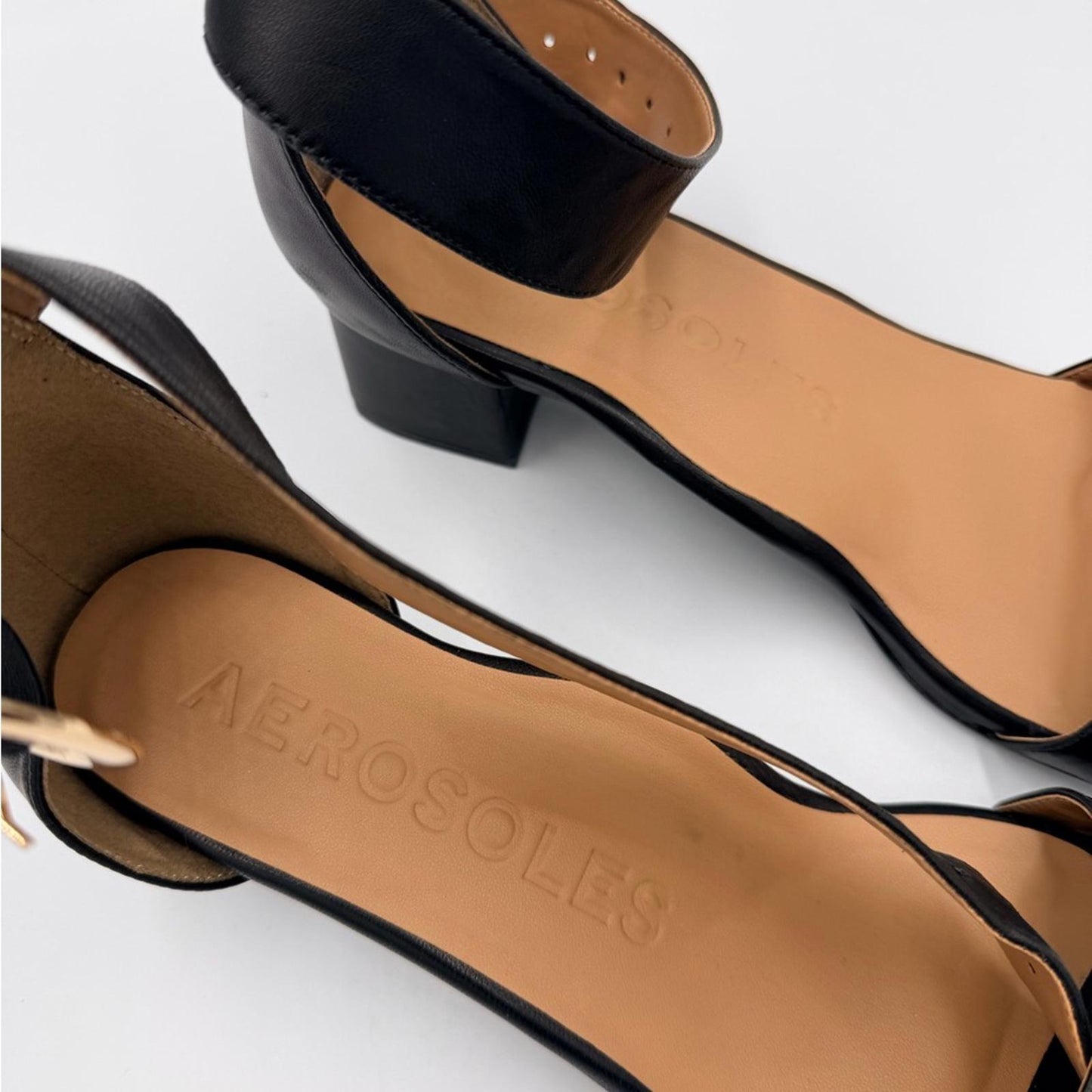 AEROSOLES Black Block Heel Sandals