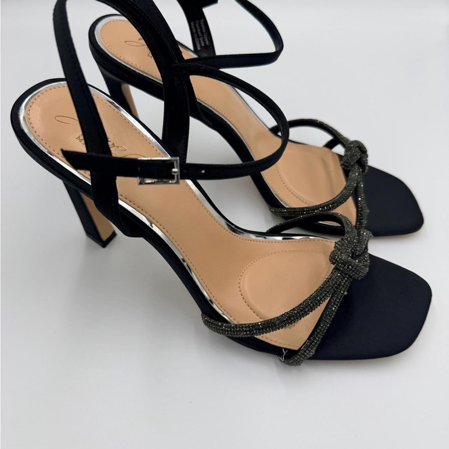 Badgley Mischka Black and Tan Strappy Heels