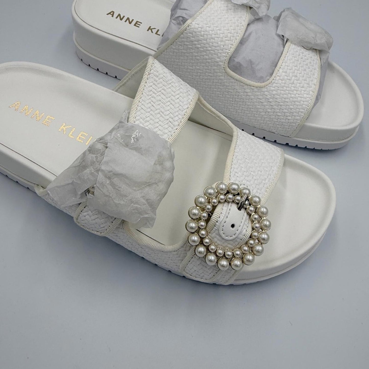Anne Klein White Sandals with Pearl Accent