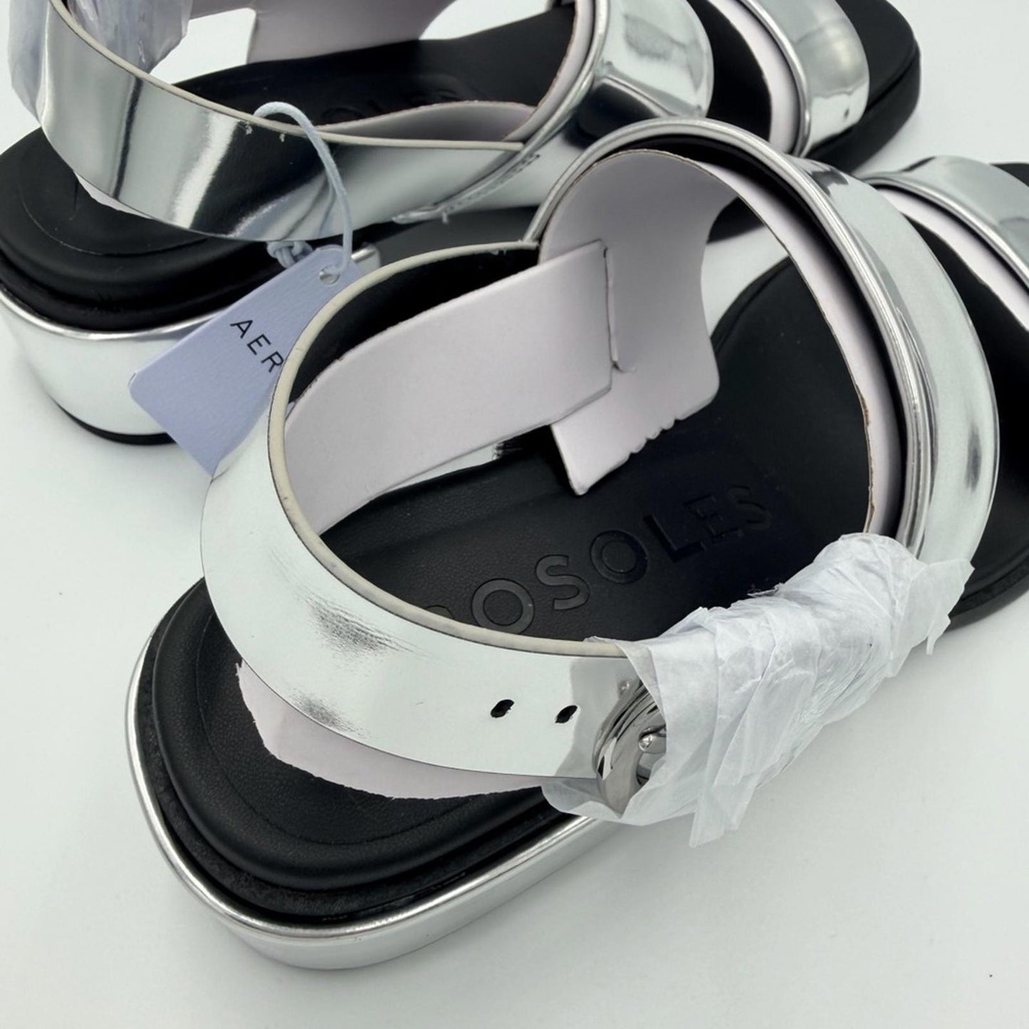 AEROSOLES Metallic Silver and Black Sandals