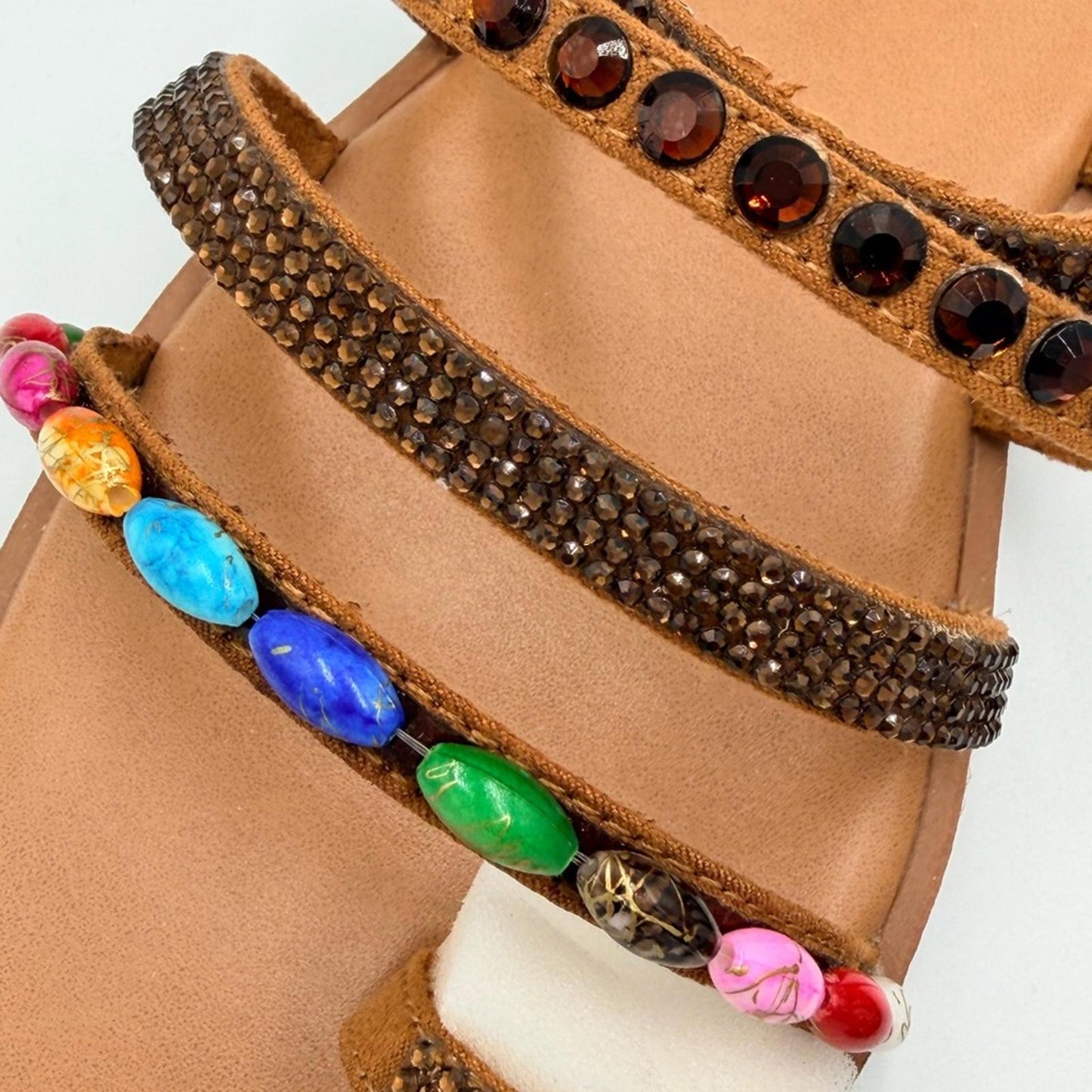 ALDO Women's Tan Sandals with Multicolor Beads