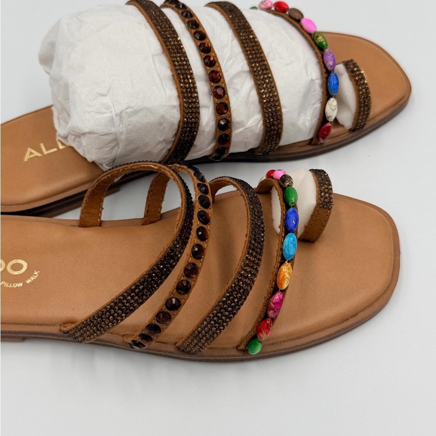 ALDO Women's Tan Sandals with Multicolor Beads
