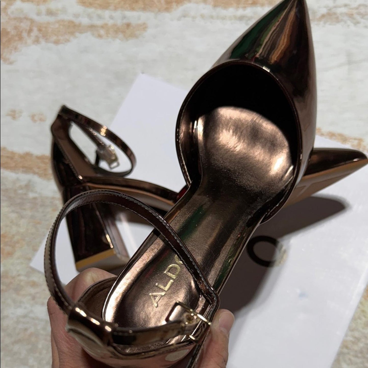 ALDO Women's Shiny Bronze Heels