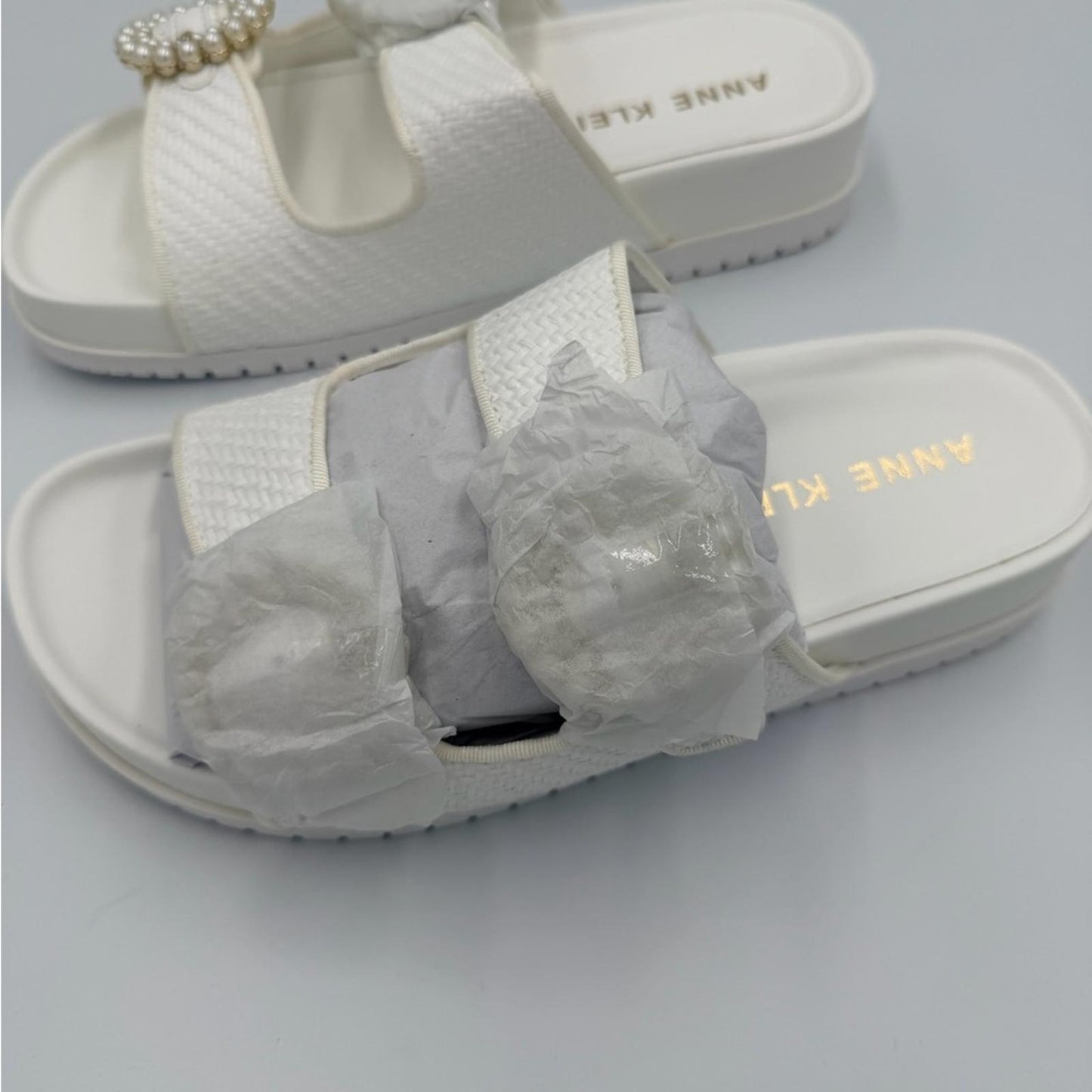 Anne Klein White Sandals with Pearl Accent