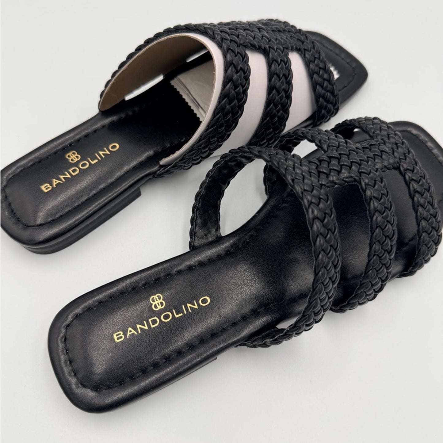 Bandolino Black and Cream Braided Sandals