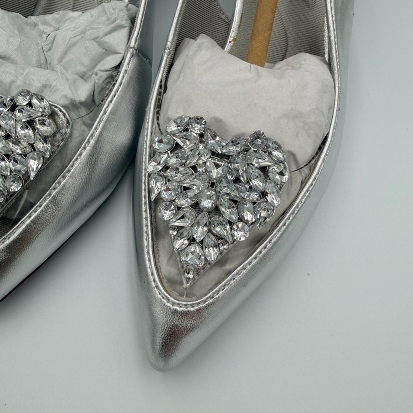 Anne Klein Silver Embellished Slingback Heels