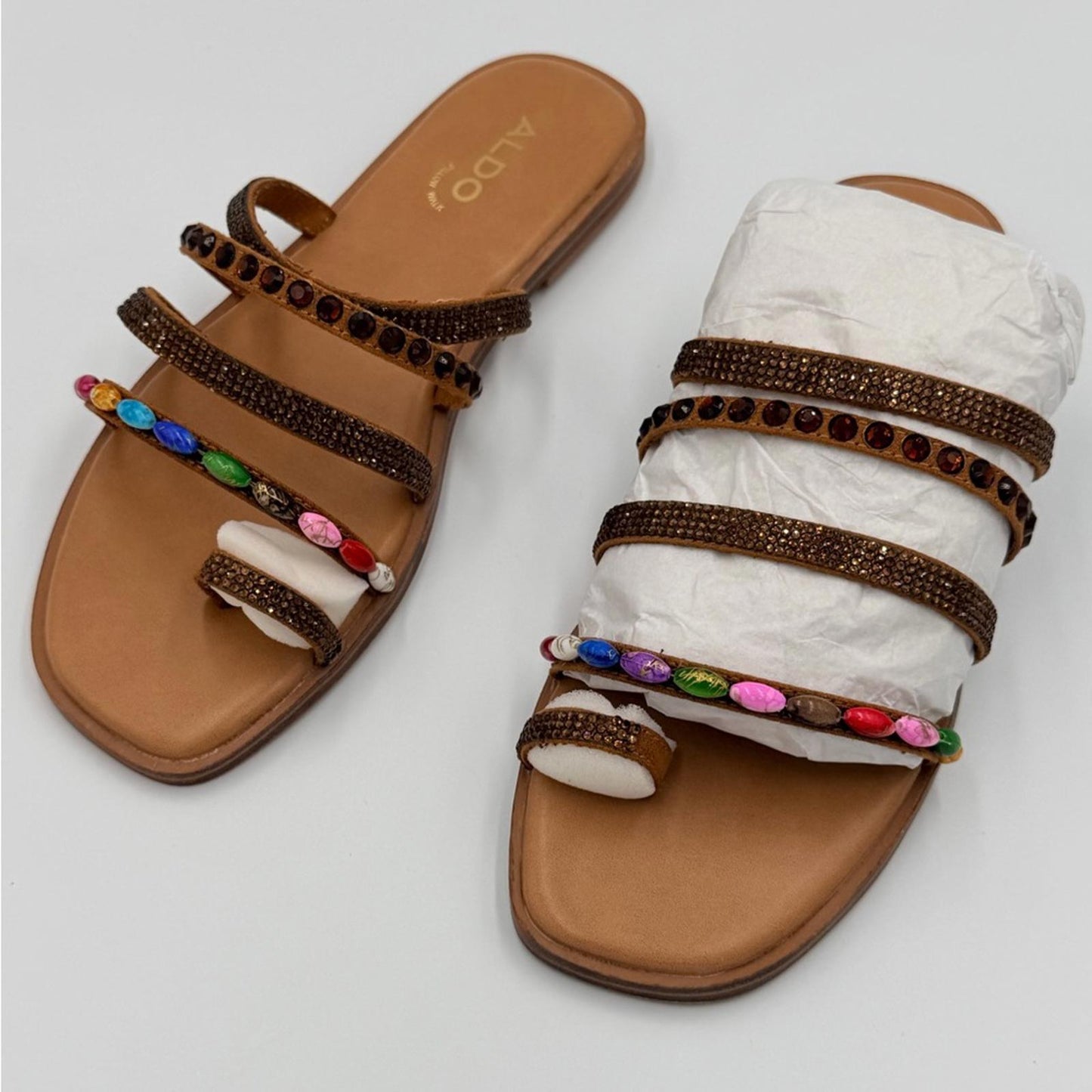 ALDO Women's Tan Sandals with Multicolor Beads
