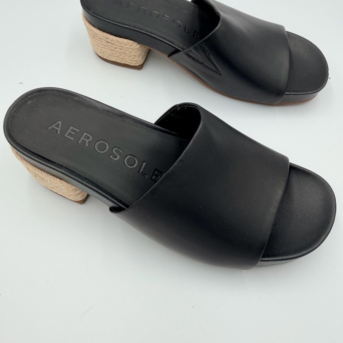 AEROSOLES Black Mules with Woven Heel