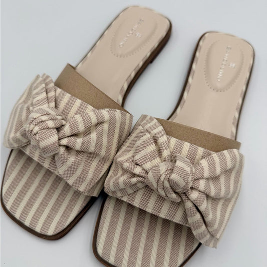 Bandolino Beige Striped Bow Sandals