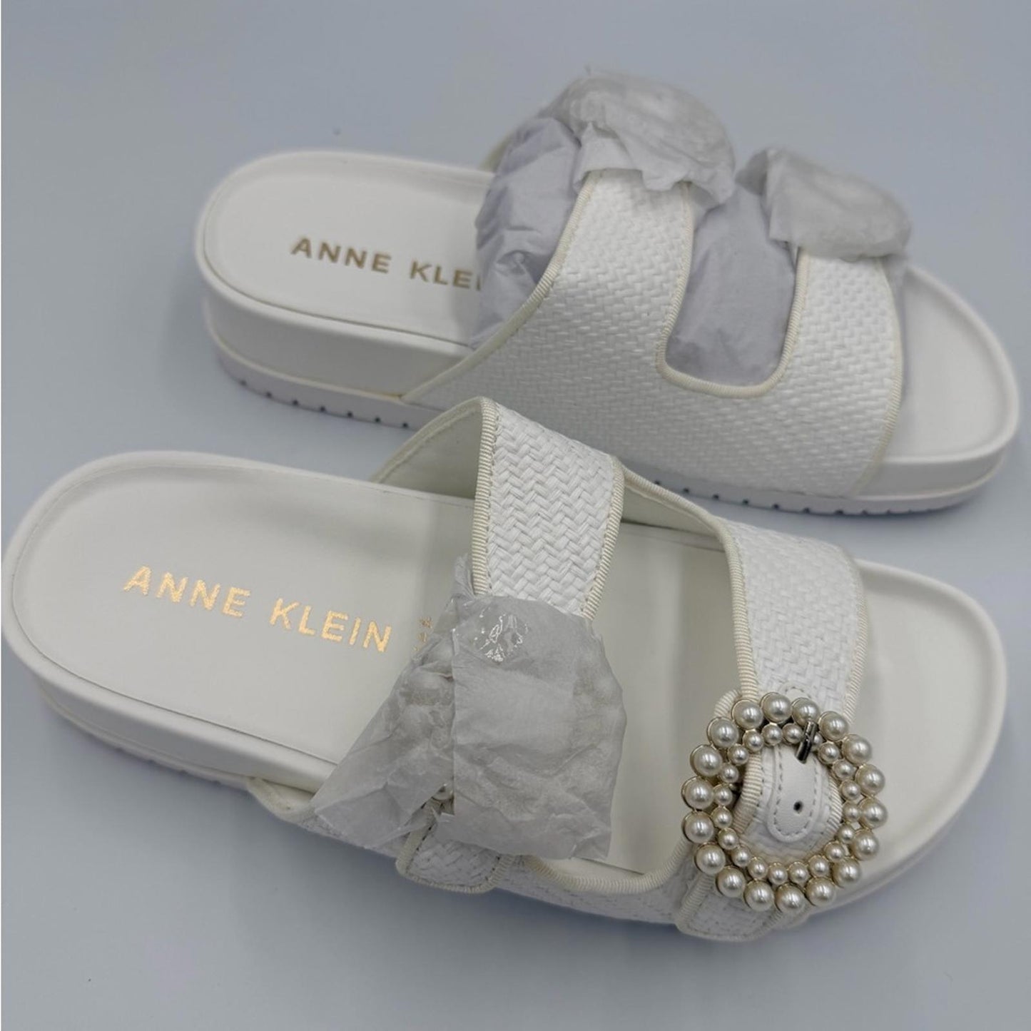 Anne Klein White Sandals with Pearl Accent
