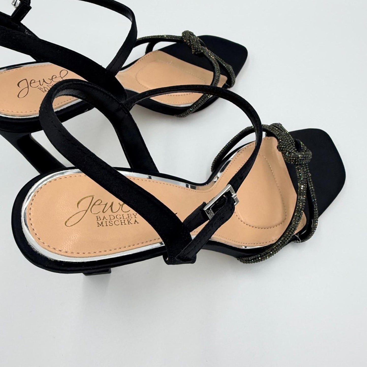 Badgley Mischka Black and Tan Strappy Heels