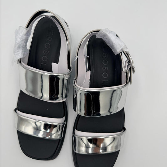 AEROSOLES Metallic Silver and Black Sandals