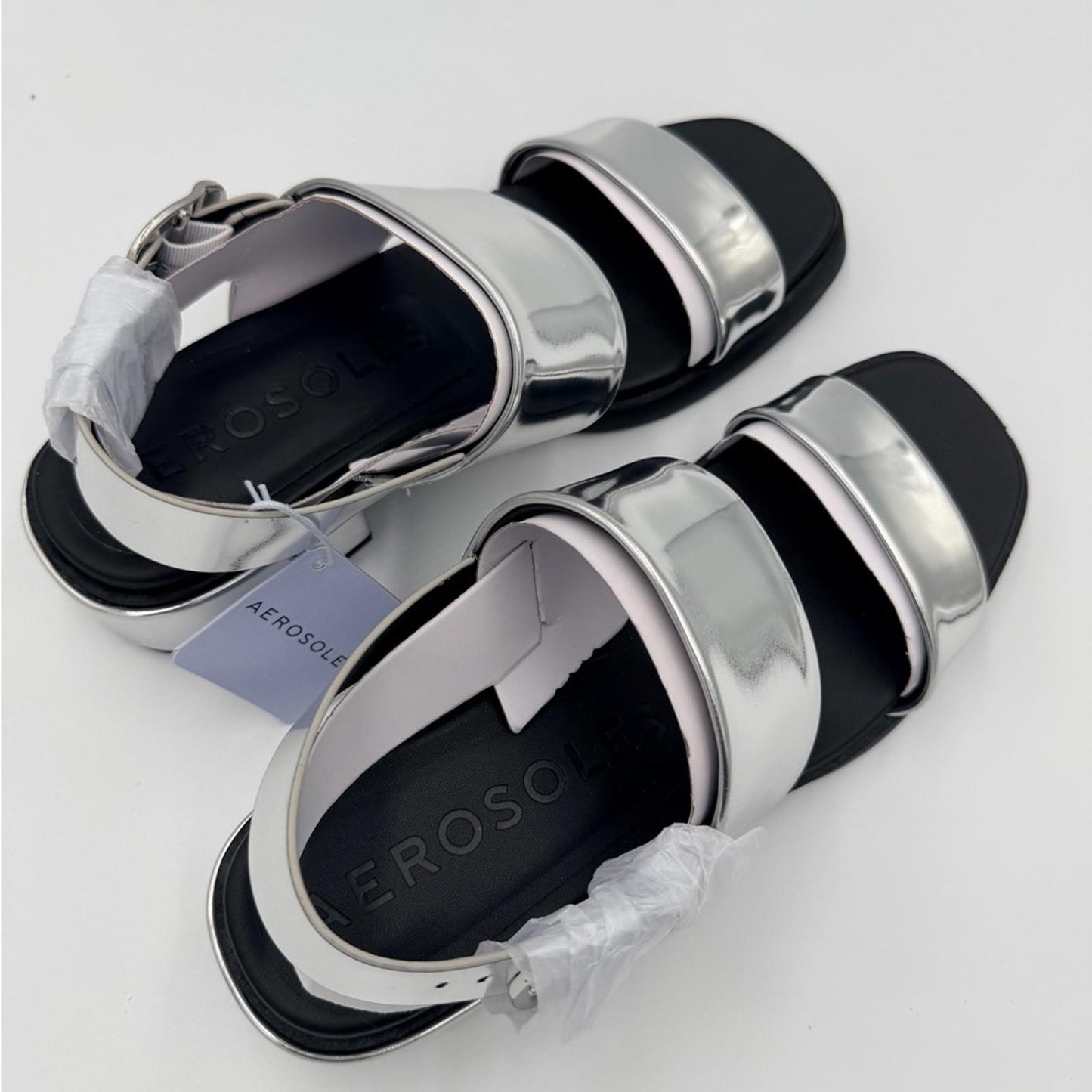 AEROSOLES Metallic Silver and Black Sandals