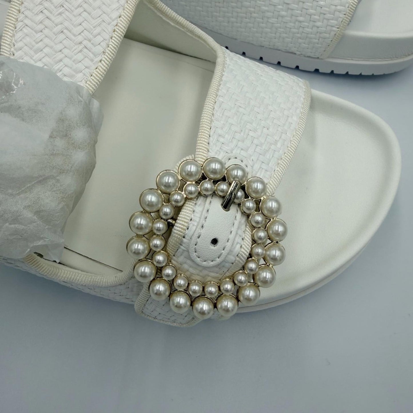 Anne Klein White Sandals with Pearl Accent