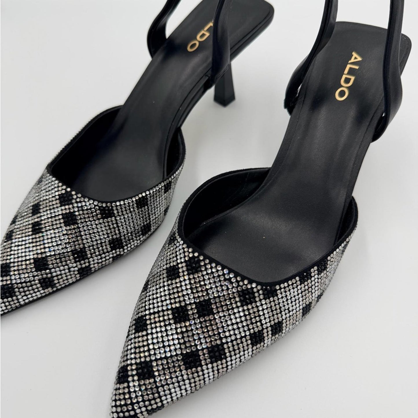 Aldo Black and Silver Checkered Heels