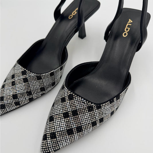 Aldo Black and Silver Checkered Heels