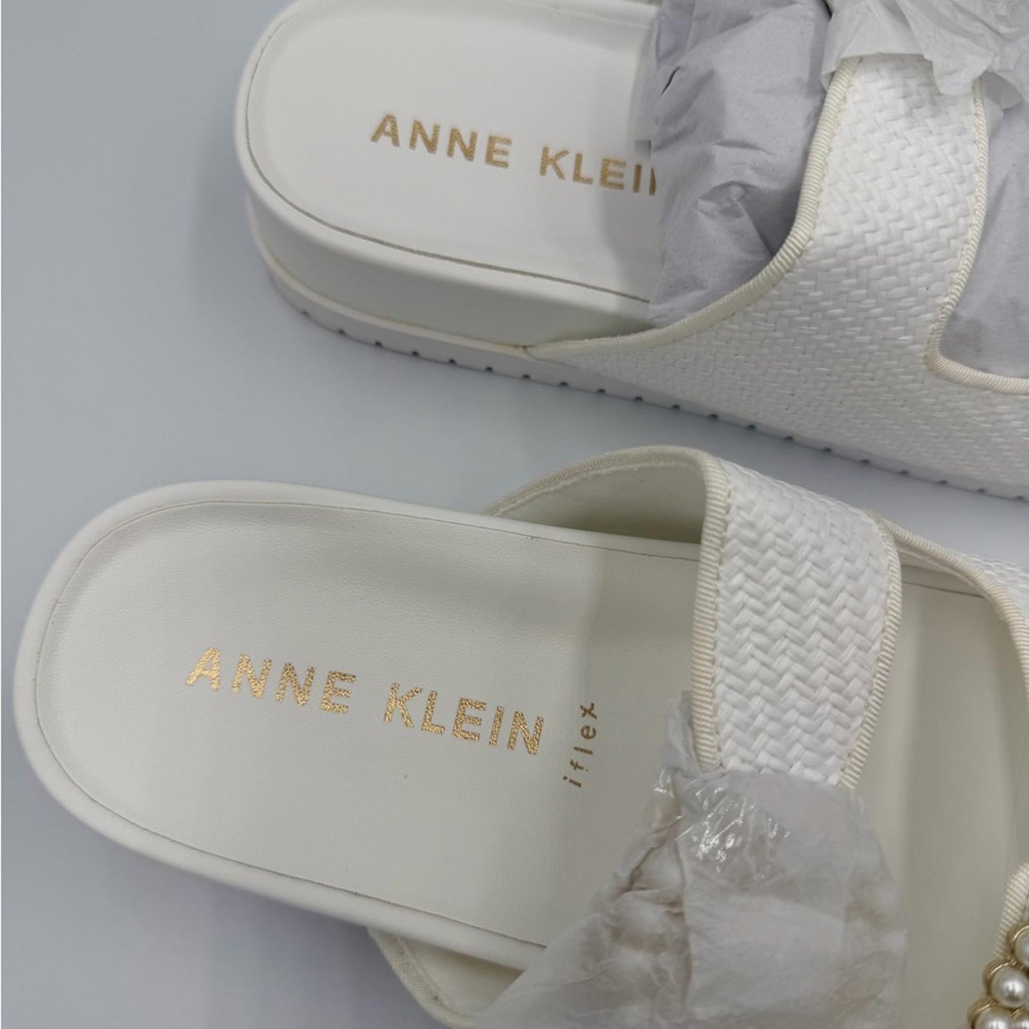 Anne Klein White Sandals with Pearl Accent