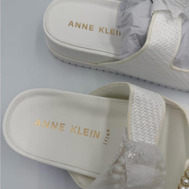 Anne Klein White Sandals with Pearl Accent