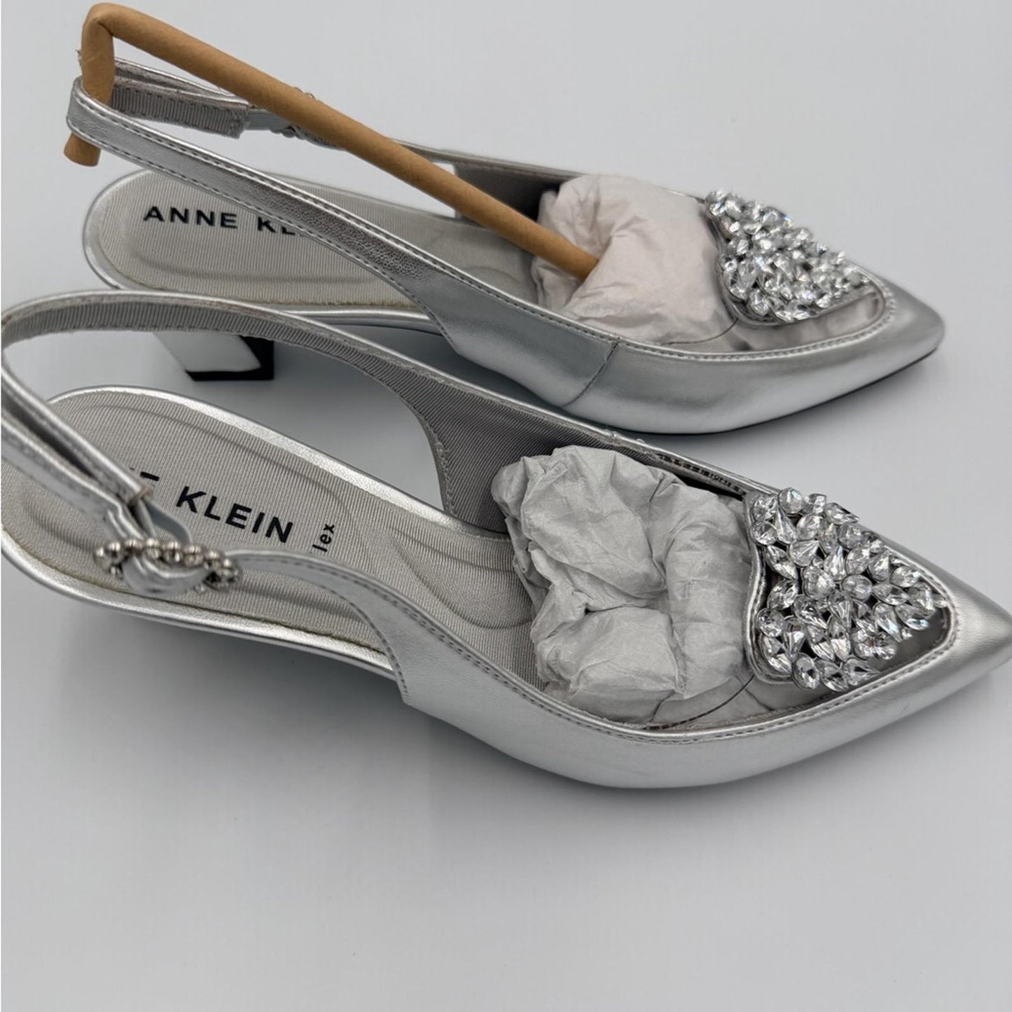 Anne Klein Silver Embellished Slingback Heels
