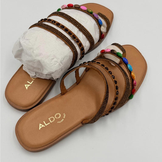 ALDO Women's Tan Sandals with Multicolor Beads