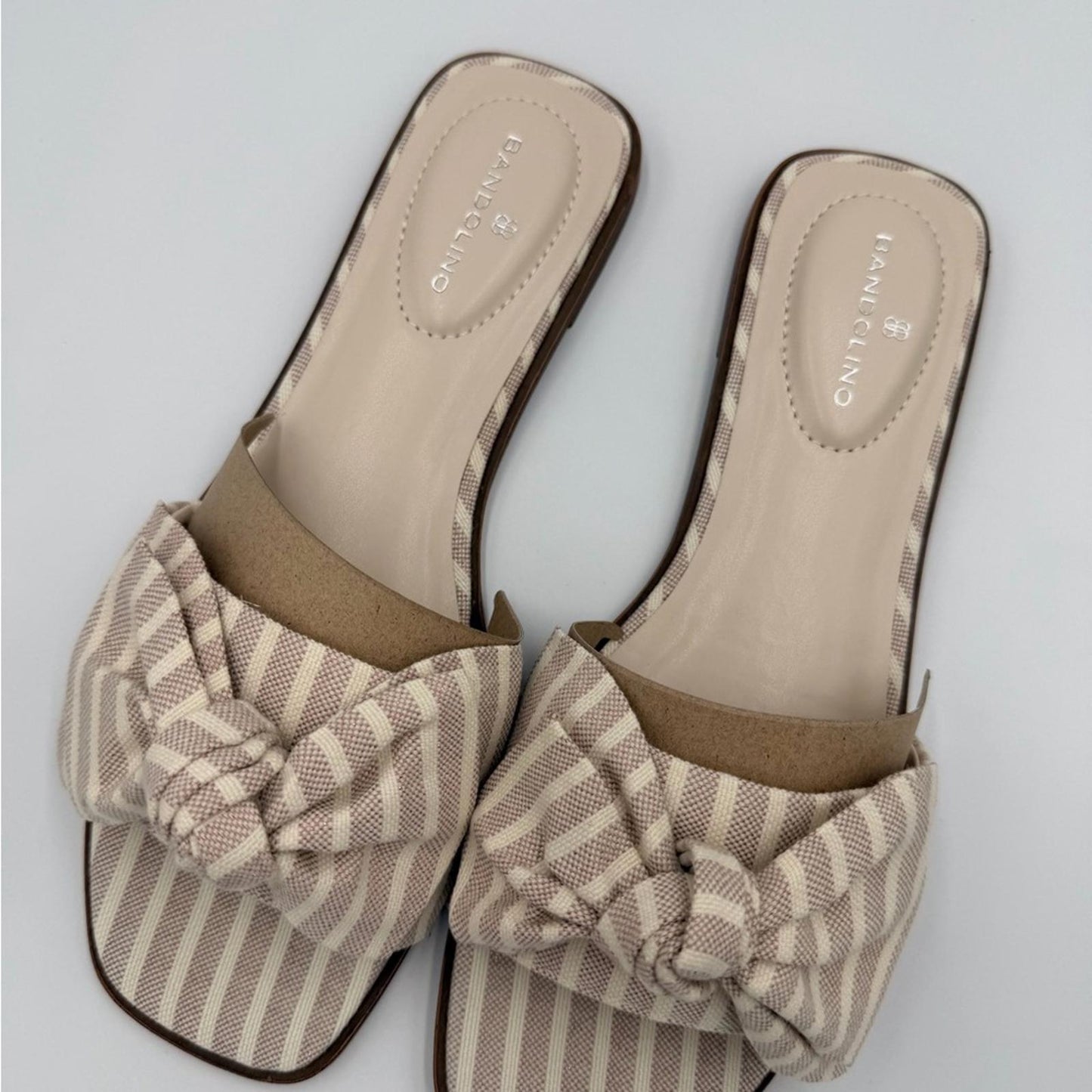 Bandolino Beige Striped Bow Sandals