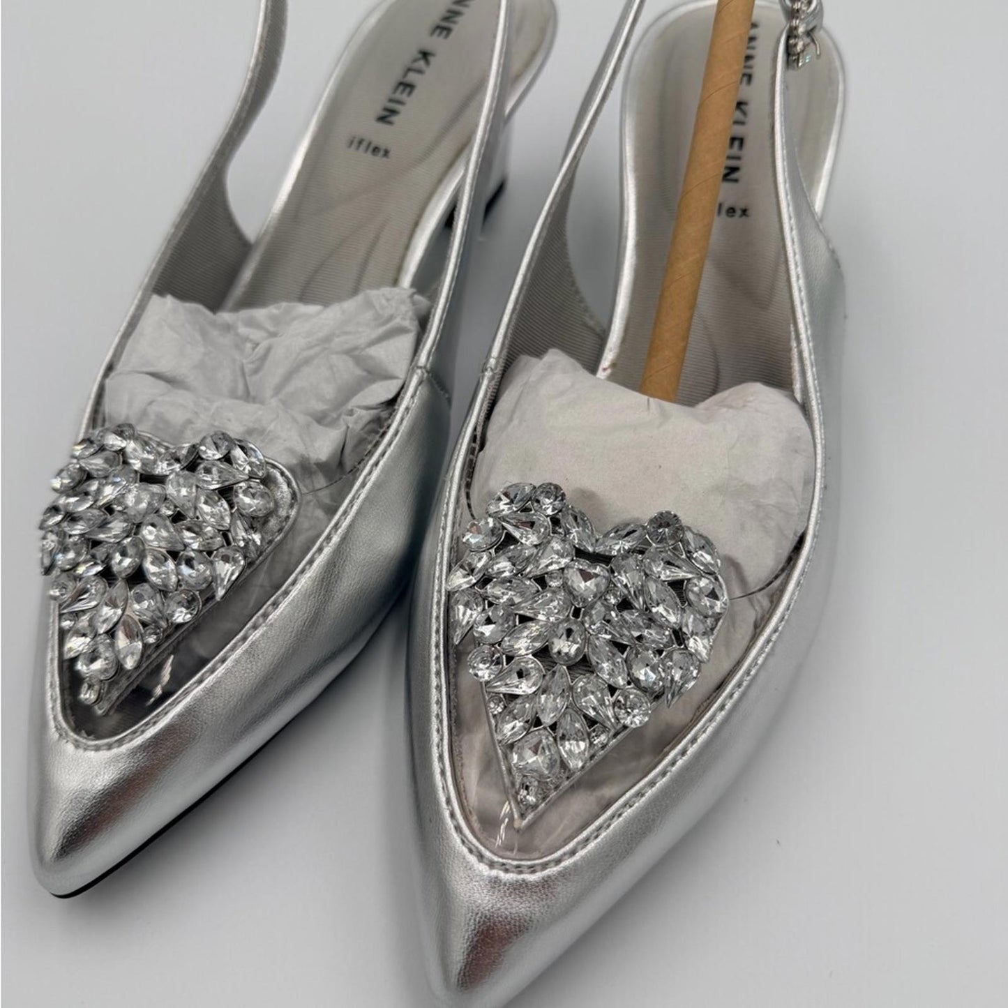 Anne Klein Silver Embellished Slingback Heels