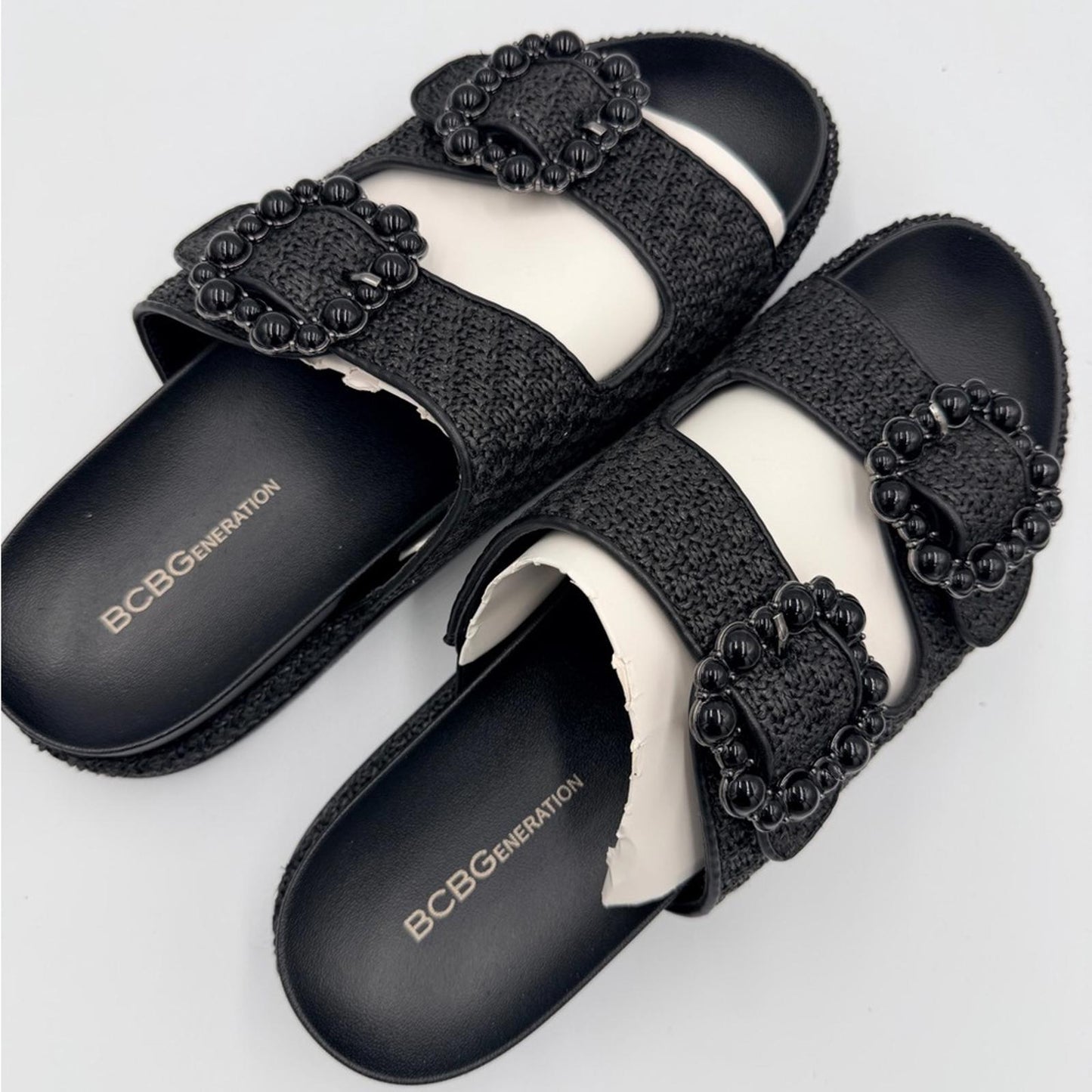 BCBGeneration Black and White Embellished Sandals