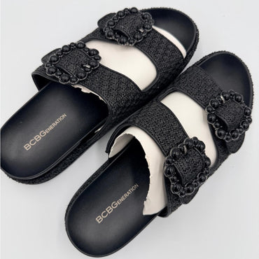 BCBGeneration Black and White Embellished Sandals