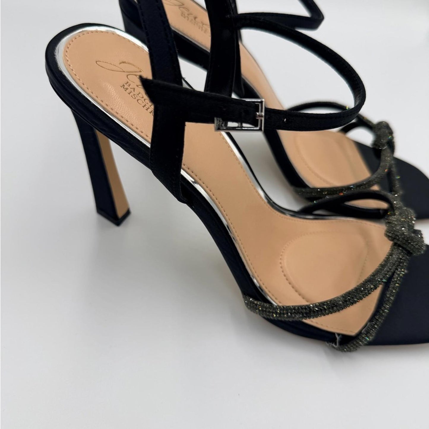 Badgley Mischka Black and Tan Strappy Heels