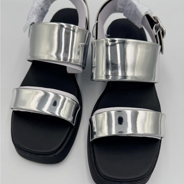 AEROSOLES Metallic Silver and Black Sandals