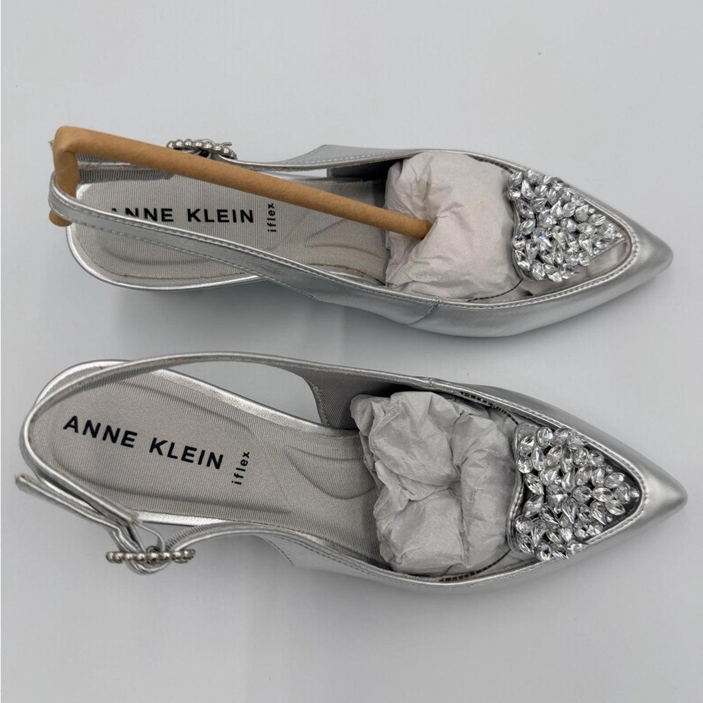 Anne Klein Silver Embellished Slingback Heels